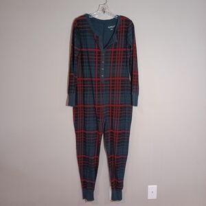 Hearth and Hand Magnolia One Piece Pajamas Long Sleeve Unisex Plaid Unionsuit M